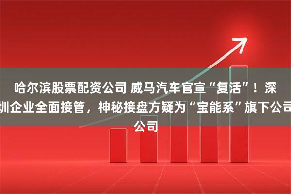 哈尔滨股票配资公司 威马汽车官宣“复活”！深圳企业全面接管，神秘接盘方疑为“宝能系”旗下公司